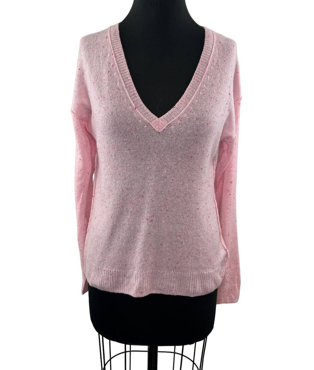 525 American Pink Speckle Cashmere V-Neck Seamed Pullover Knit Sweater M